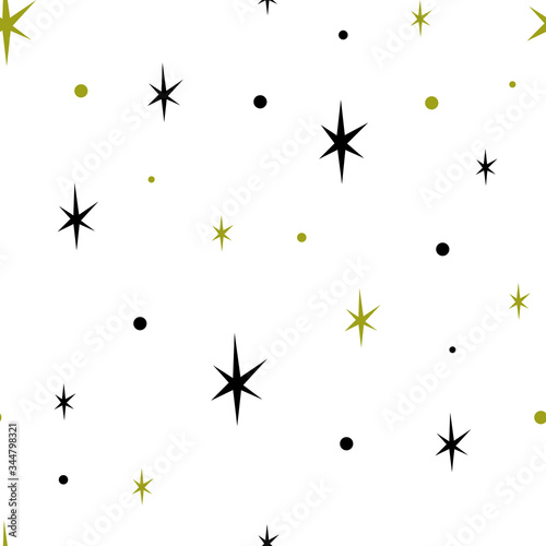 Seamless pattern with small stars and dots. Starry sky background. Design template for wallpaper, wrapping, textile.