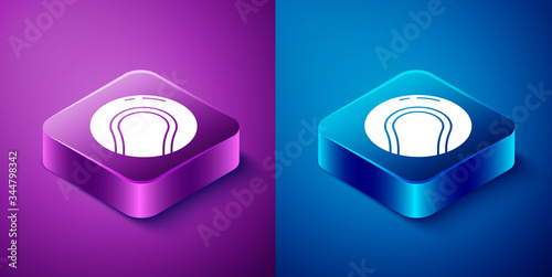 Isometric Baseball ball icon isolated on blue and purple background. Square button. Vector Illustration