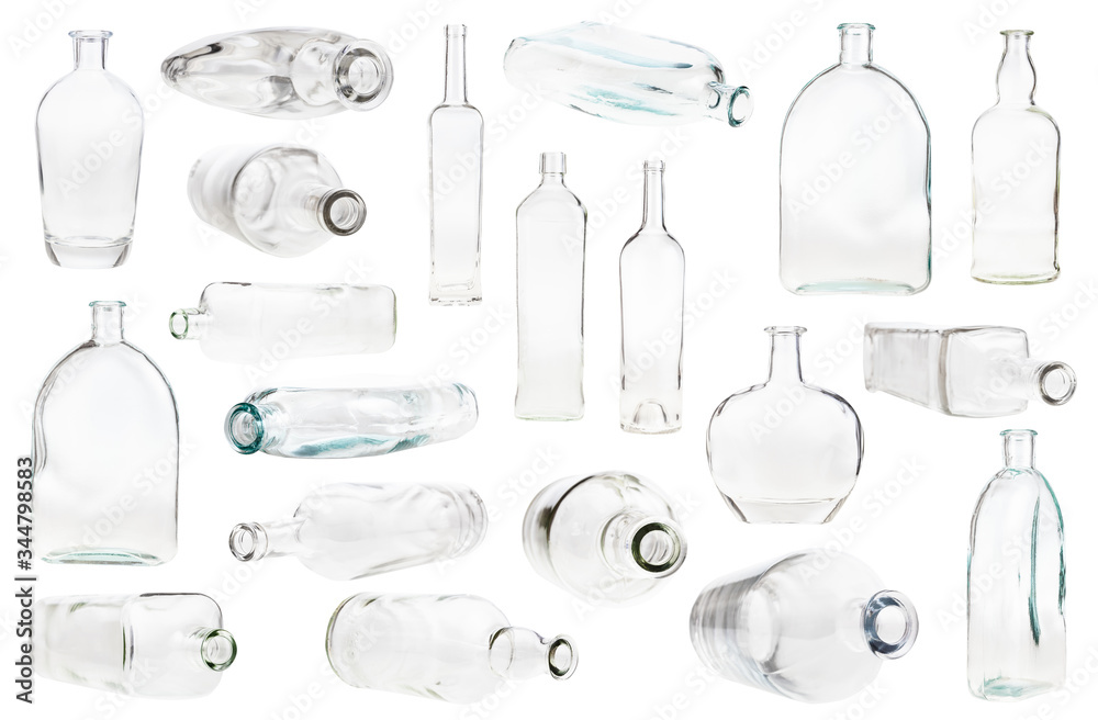Obraz premium set of various empty clear bottles isolated