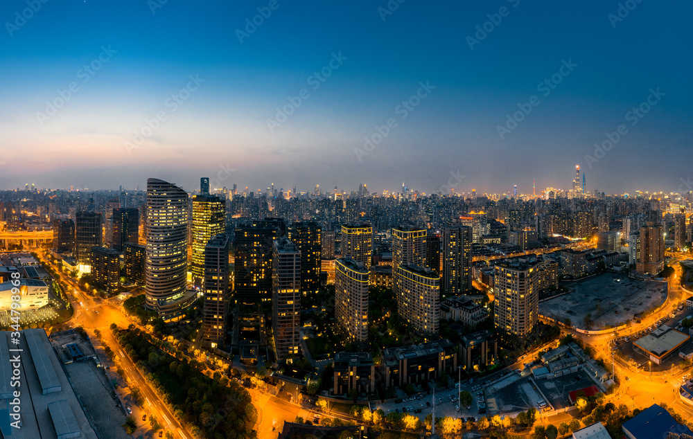 Night view of the city around the Huangpu River Expo Park in Shanghai, China