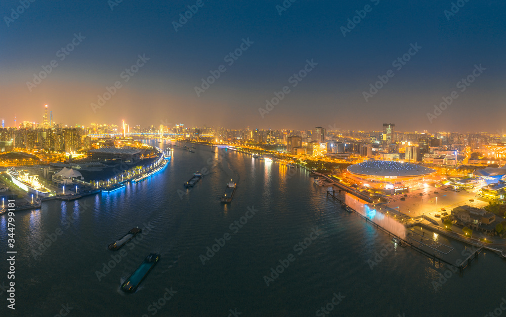 Night view of the city around the Huangpu River Expo Park in Shanghai, China Night view of the city around the Huangpu River Expo Park in Shanghai, China