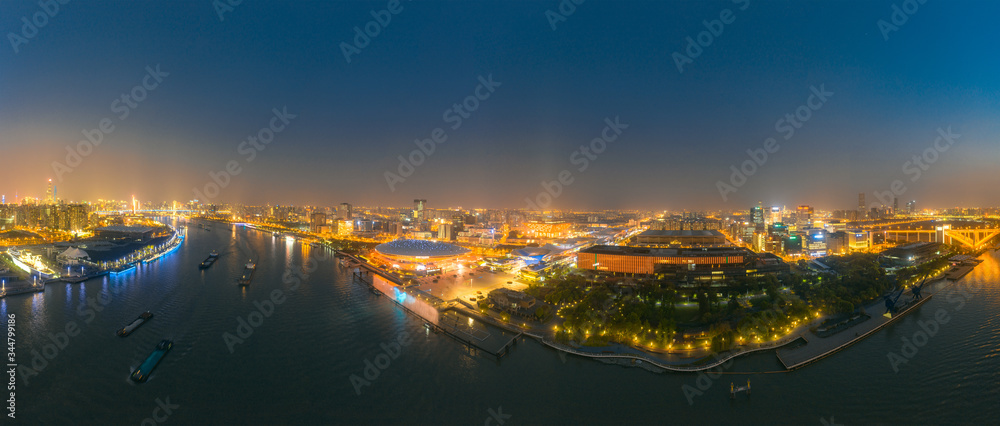 Night view of the city around the Huangpu River Expo Park in Shanghai, China