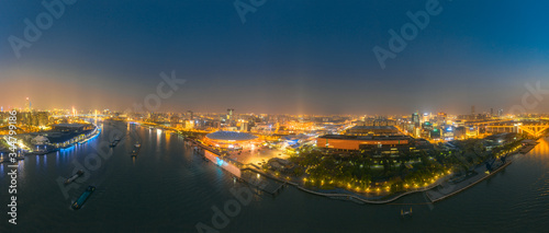 Night view of the city around the Huangpu River Expo Park in Shanghai, China