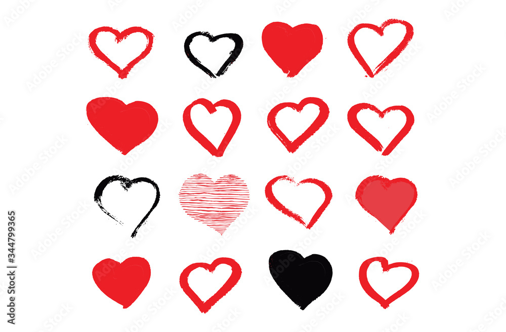 Grunge hearts. Valentine's day hand drawn illustration.