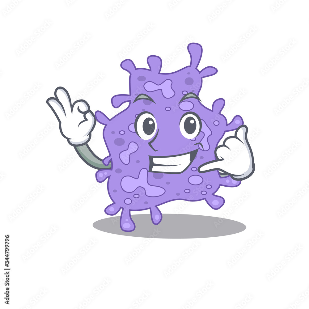 Cartoon design of staphylococcus aureus with call me funny gesture Cartoon design of staphylococcus aureus with call me funny gesture