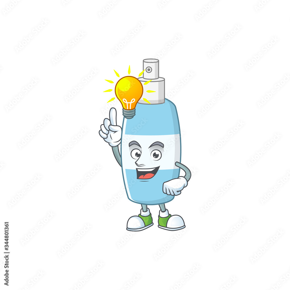 A genius spray hand sanitizer mascot character design have an idea