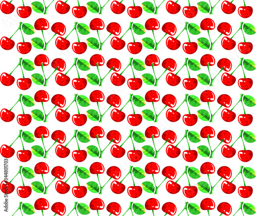 Cherry seamless pattern. Cherries vector illustration, isolated on white background