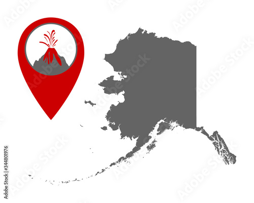 Karte von Alaska mit Anzeiger für Vulkan