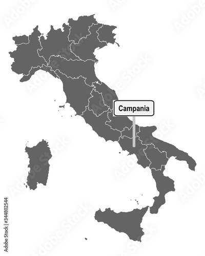 Landkarte von Italien mit Ortsschild von Campania © lantapix