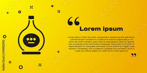 Black Bottle of cognac or brandy icon isolated on yellow background. Vector Illustration