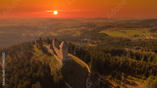 The Kasperk castle on a sunset, National Park Sumava. Czech republic. photo