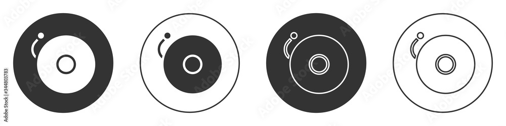 Black Ringing alarm bell icon isolated on white background. Alarm symbol, service bell, handbell sign, notification symbol. Circle button. Vector Illustration Black Ringing alarm bell icon isolated on white background. Alarm symbol, service bell, handbell sign, notification symbol. Circle button. Vector Illustration
