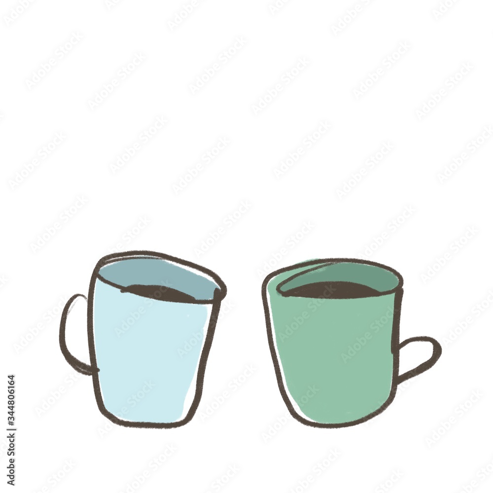白背景にペパーミントグリーンと 水色のコーヒーカップ Stock Illustration Adobe Stock