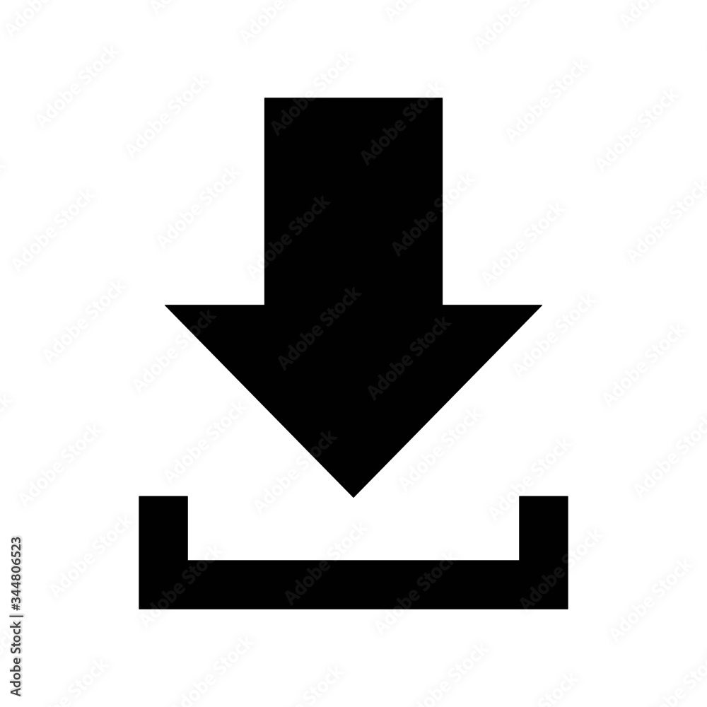 Vector flat style illustration of black download icon isolated on white background Vector flat style illustration of black download icon isolated on white background