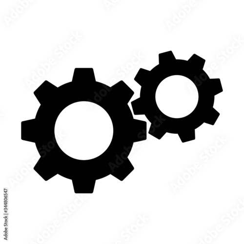 Vector flat style illustration icon of connected working gears symbol isolated on white background