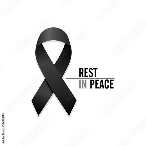 Black ribbon. Rest in Peace. Vector illustration