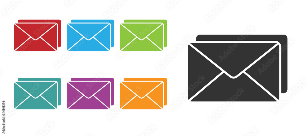 Black Envelope icon isolated on white background. Email message letter symbol. Set icons colorful. Vector Illustration Black Envelope icon isolated on white background. Email message letter symbol. Set icons colorful. Vector Illustration