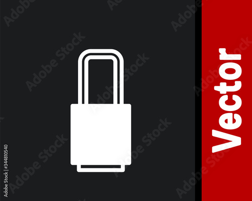 White Lock icon isolated on black background. Padlock sign. Security, safety, protection, privacy concept. Vector Illustration