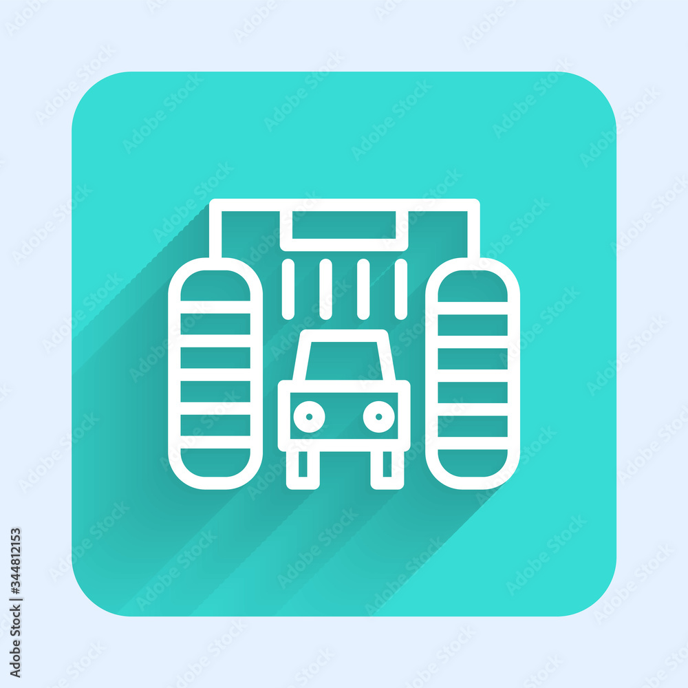 White line Car wash icon isolated with long shadow. Carwash service and water cloud icon. Green square button. Vector Illustration White line Car wash icon isolated with long shadow. Carwash service and water cloud icon. Green square button. Vector Illustration