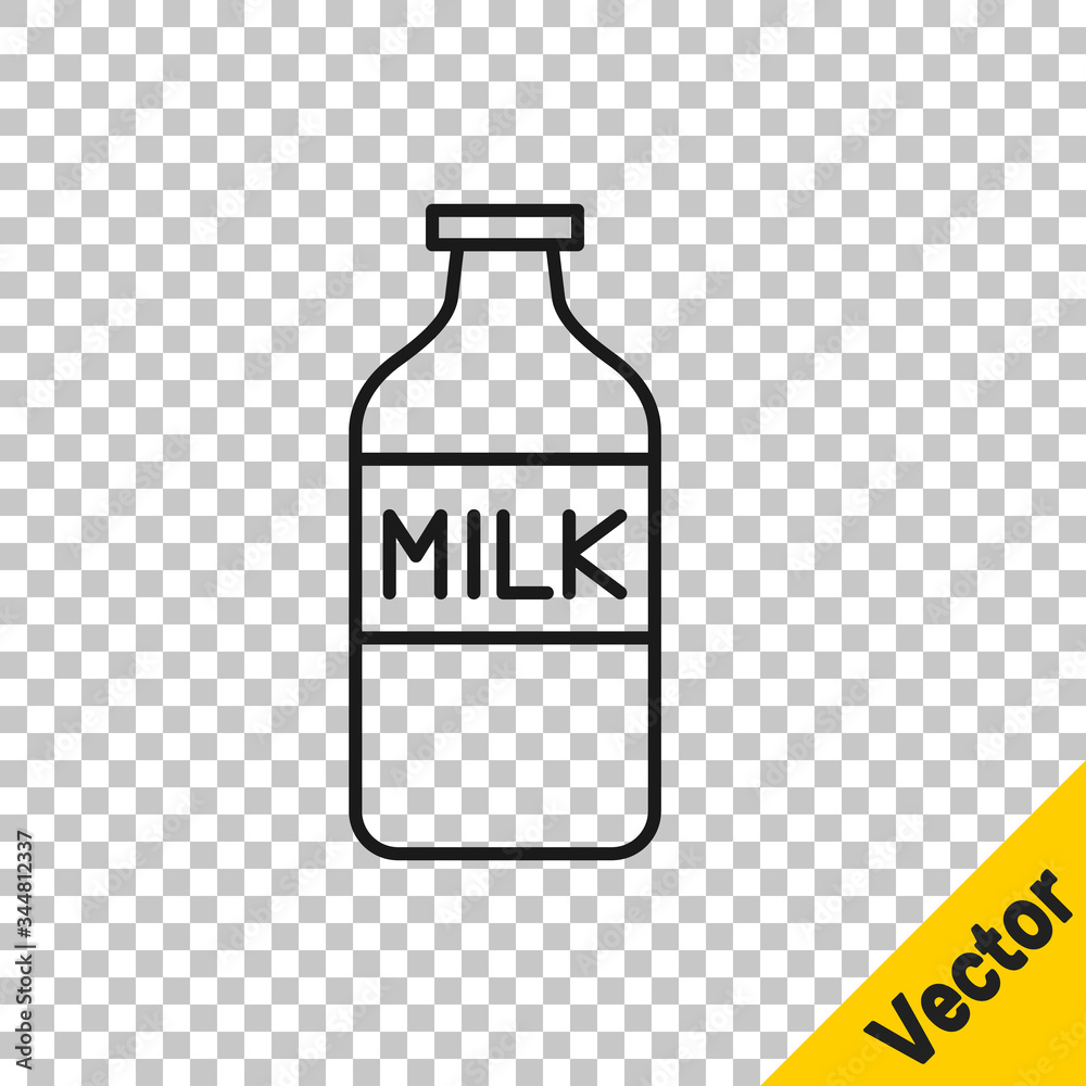 Black line Closed glass bottle with milk icon isolated on transparent background. Vector Illustration Black line Closed glass bottle with milk icon isolated on transparent background. Vector Illustration