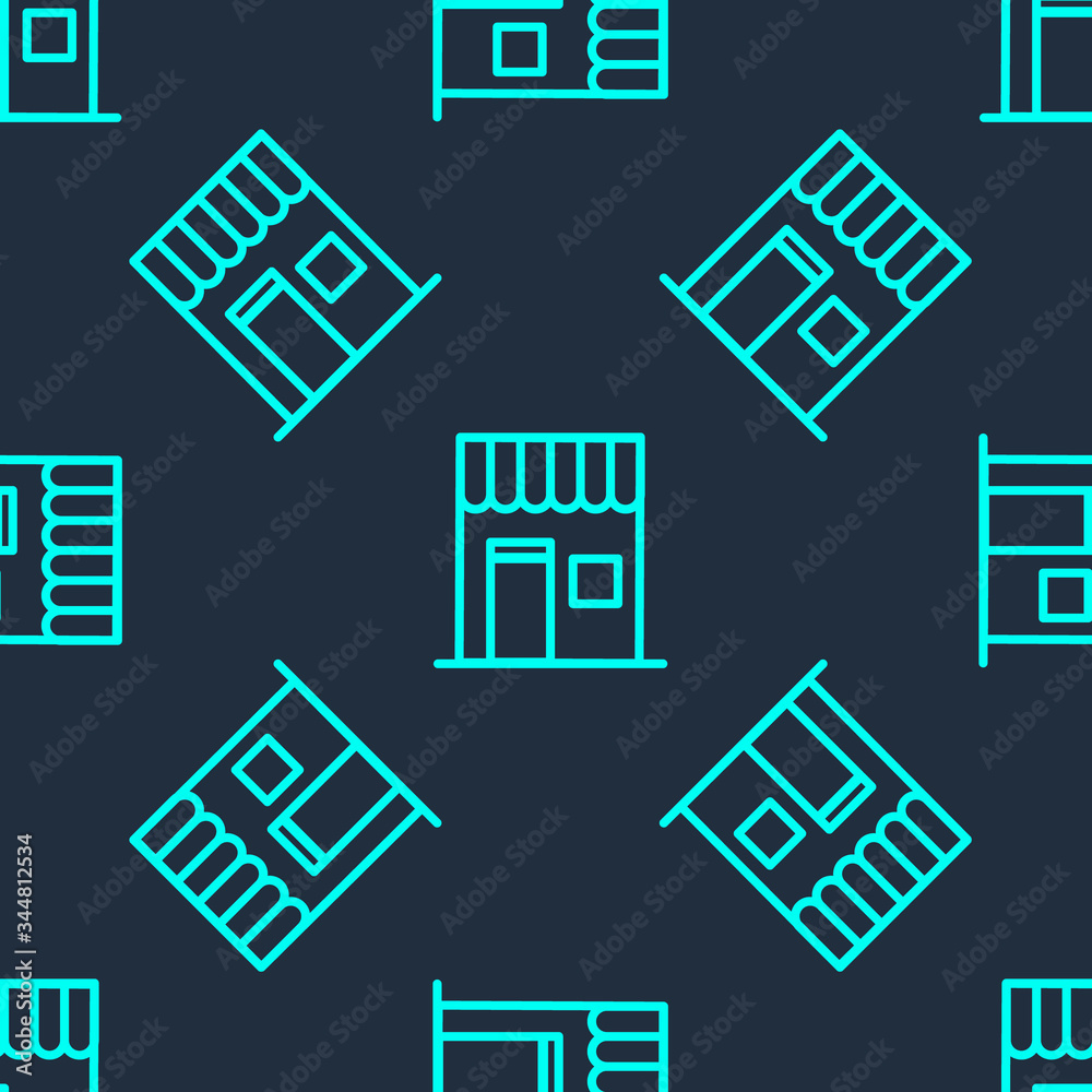 Green line Coffee shop icon isolated seamless pattern on blue background. Vector Illustration Green line Coffee shop icon isolated seamless pattern on blue background. Vector Illustration
