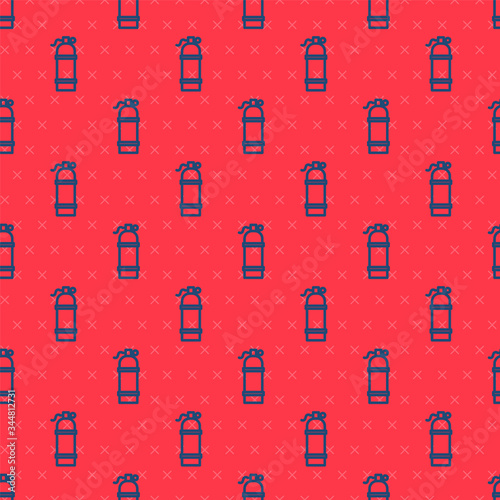 Blue line Aqualung icon isolated seamless pattern on red background. Oxygen tank for diver. Diving equipment. Extreme sport. Sport equipment. Vector Illustration