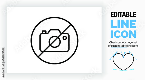 Editable line icon of a prohibited to take photos sign, part of a huge set of editable line icons and stick figures! 