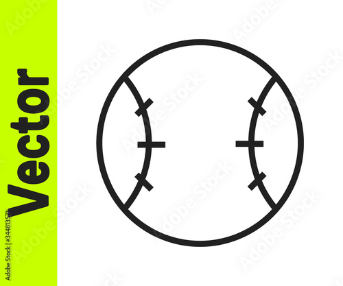 Black line Baseball ball icon isolated on white background. Vector Illustration