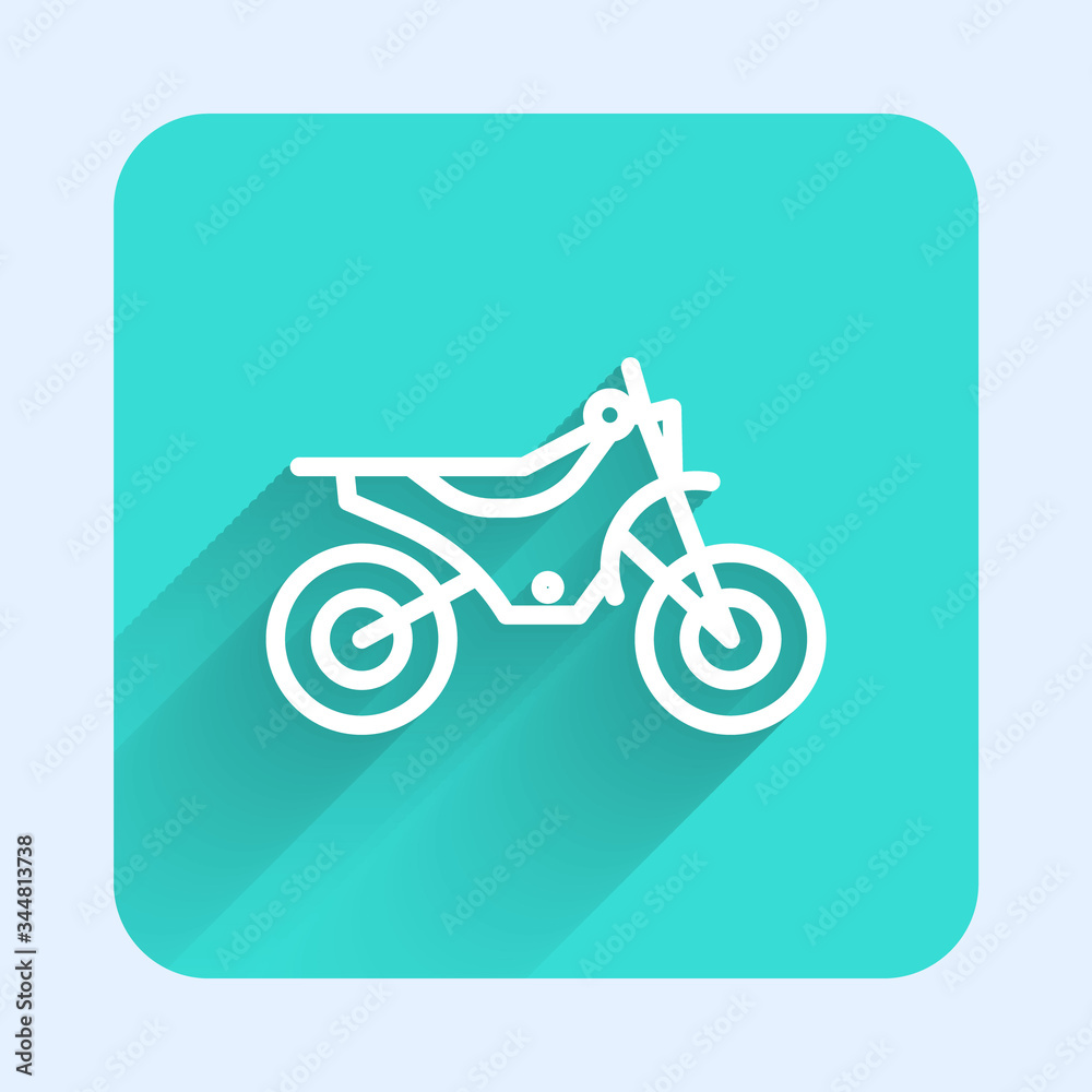 White line Mountain bike icon isolated with long shadow. Green square button. Vector Illustration White line Mountain bike icon isolated with long shadow. Green square button. Vector Illustration