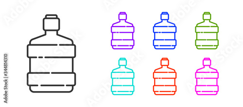 Black line Big bottle with clean water icon isolated on white background. Plastic container for the cooler. Set icons colorful. Vector Illustration