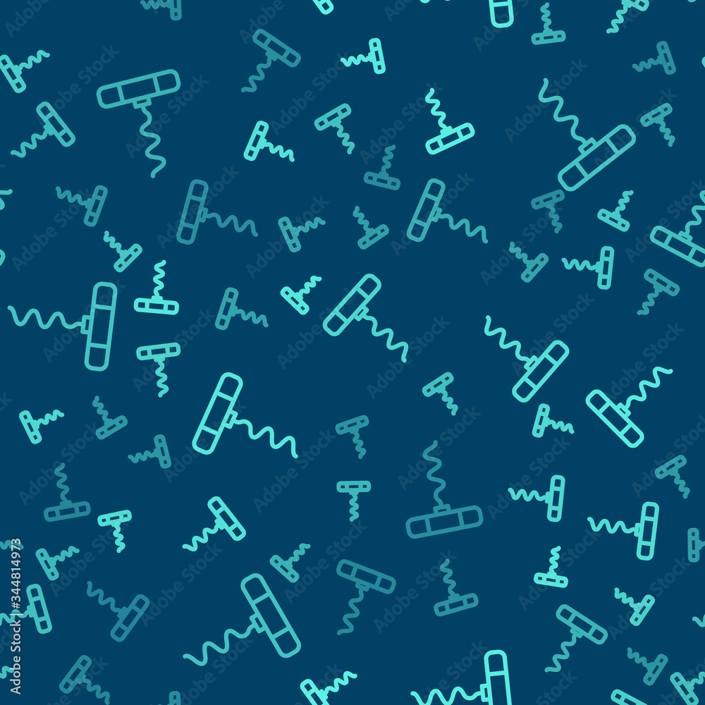 Green line Wine corkscrew icon isolated seamless pattern on blue background. Vector Illustration Green line Wine corkscrew icon isolated seamless pattern on blue background. Vector Illustration