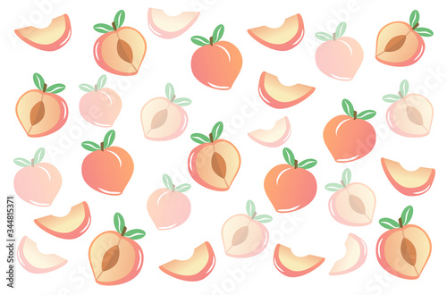 Peach illustration drawing. Peach wallpaper. Peach pattern. Peach texture. Fruit. Tropical fruit