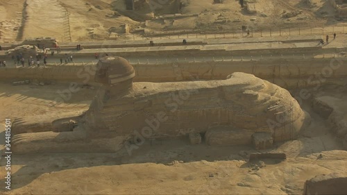 Helicopter view of the famous Great Sphinx of Giza in Egypt.