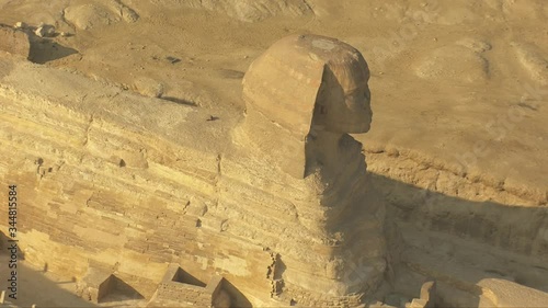Helicopter view of the famous Great Sphinx of Giza in Egypt.
