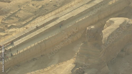 Helicopter view of the famous Great Sphinx of Giza in Egypt.