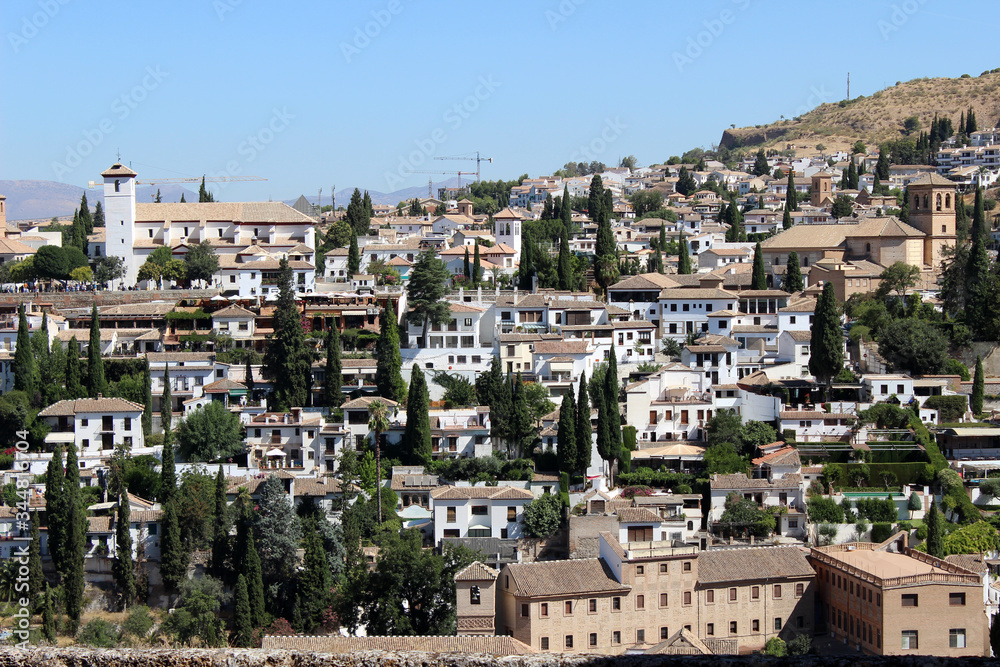 Landscape of the Albayzín neighborhood in Granada from the Alhambra in Granada