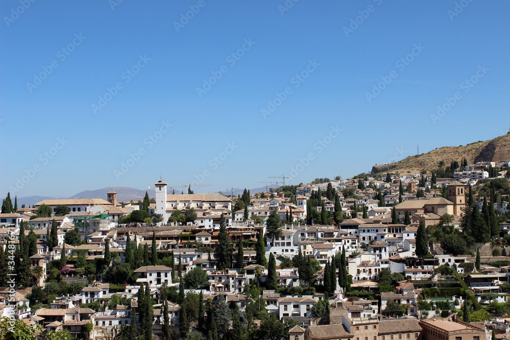 Landscape of the Albayzín neighborhood in Granada from the Alhambra in Granada