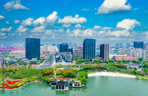 Aerial photo of Daning Lingshi Park, Jing'an District, Shanghai, China photo