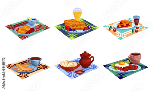 Different kinds of healthy breakfasts meals vector illustration