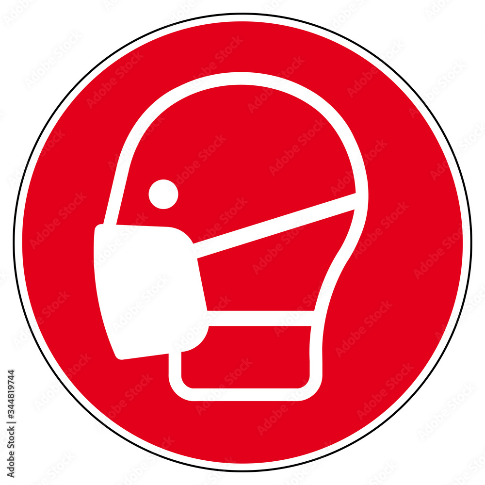 ibsn13 InformationBadgeSignNew ibsn - german symbol. - ds163  DiskretionSchild - Anordnung: Maske tragen - Maskenpflicht. - english: wear  face protection mask. - red round sign. - xxl g9560 Stock-Illustration |  Adobe Stock