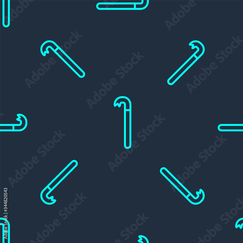 Green line Crowbar icon isolated seamless pattern on blue background. Vector Illustration