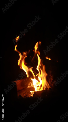 Fire on black background. Flame of a fireplace