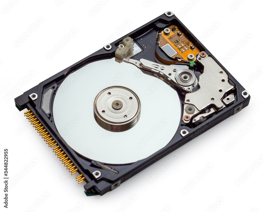 Opened laptop hard disk, isolated on white background Opened laptop hard disk, isolated on white background