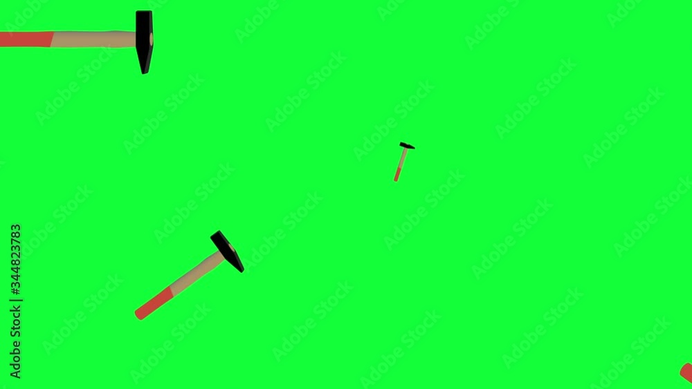 Hammer tools falling animation on green screen chroma key , graphic elements, seamless loop Hammer tools falling animation on green screen chroma key , graphic elements, seamless loop
