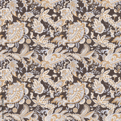Paisley vector seamless pattern. Fantastic flower, leaves. Textile bohemian print. Batik painting. Vintage