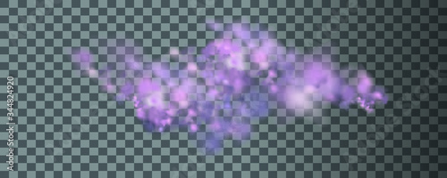 Lilac vector cloudiness ,fog or smoke on dark checkered background.Cloudy sky or smog over the city.Vector illustration.