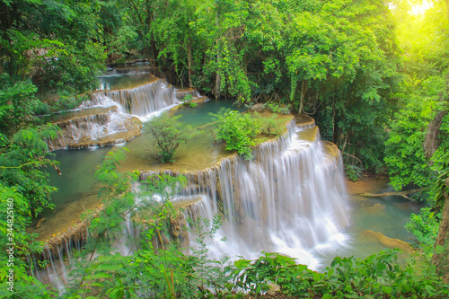 Huai Mae Khamin Waterfall  natural tourist attraction National Park on the Srinakarin Dam  Kanchanaburi  Thailand