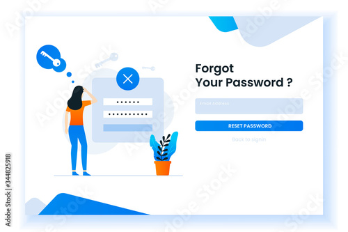confused woman forgetting her password illustration for web page. This design can be used for websites, landing pages, UI, mobile applications, posters, banners