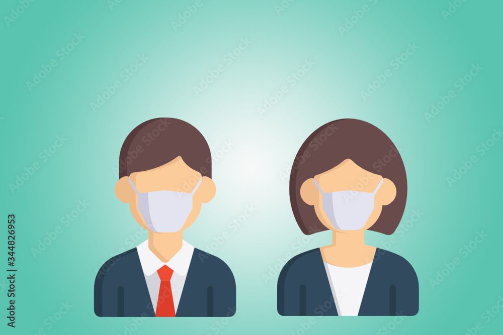 Men and women wear masks to close their nose on the green background.