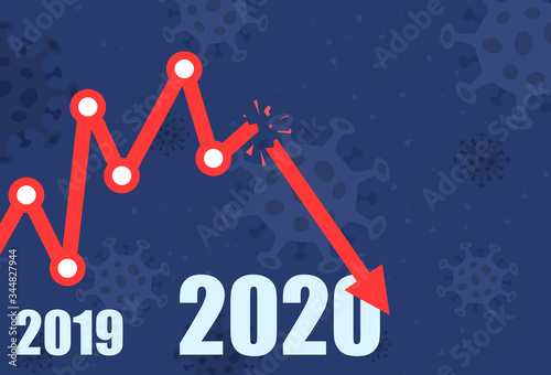 Global economic recession 2020 during coronavirus or COVID-19.Red arrow falling and Broken with copy space. Vector illustrator for banner, poster, and background.